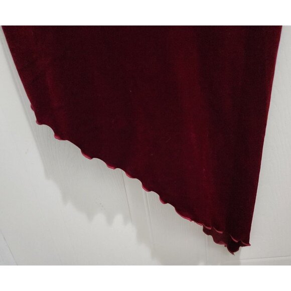Vtg Y2K Cache Women's Strapless Sheath Dress Asymmetrical Hem Red Velvet Size 8 - Picture 5 of 11